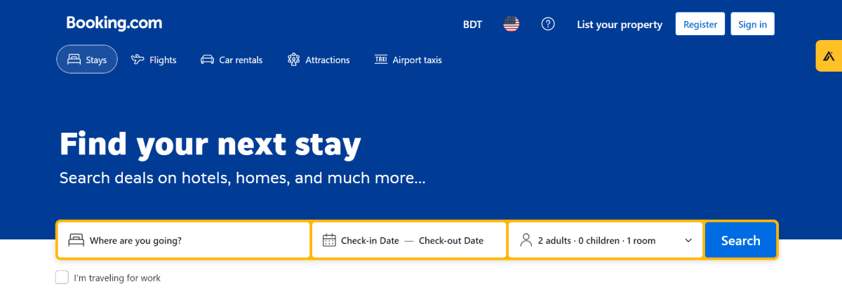 Booking.com's website
