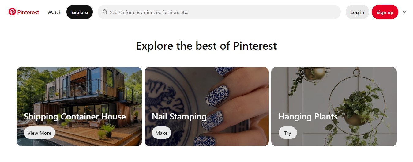 Pinterest interface