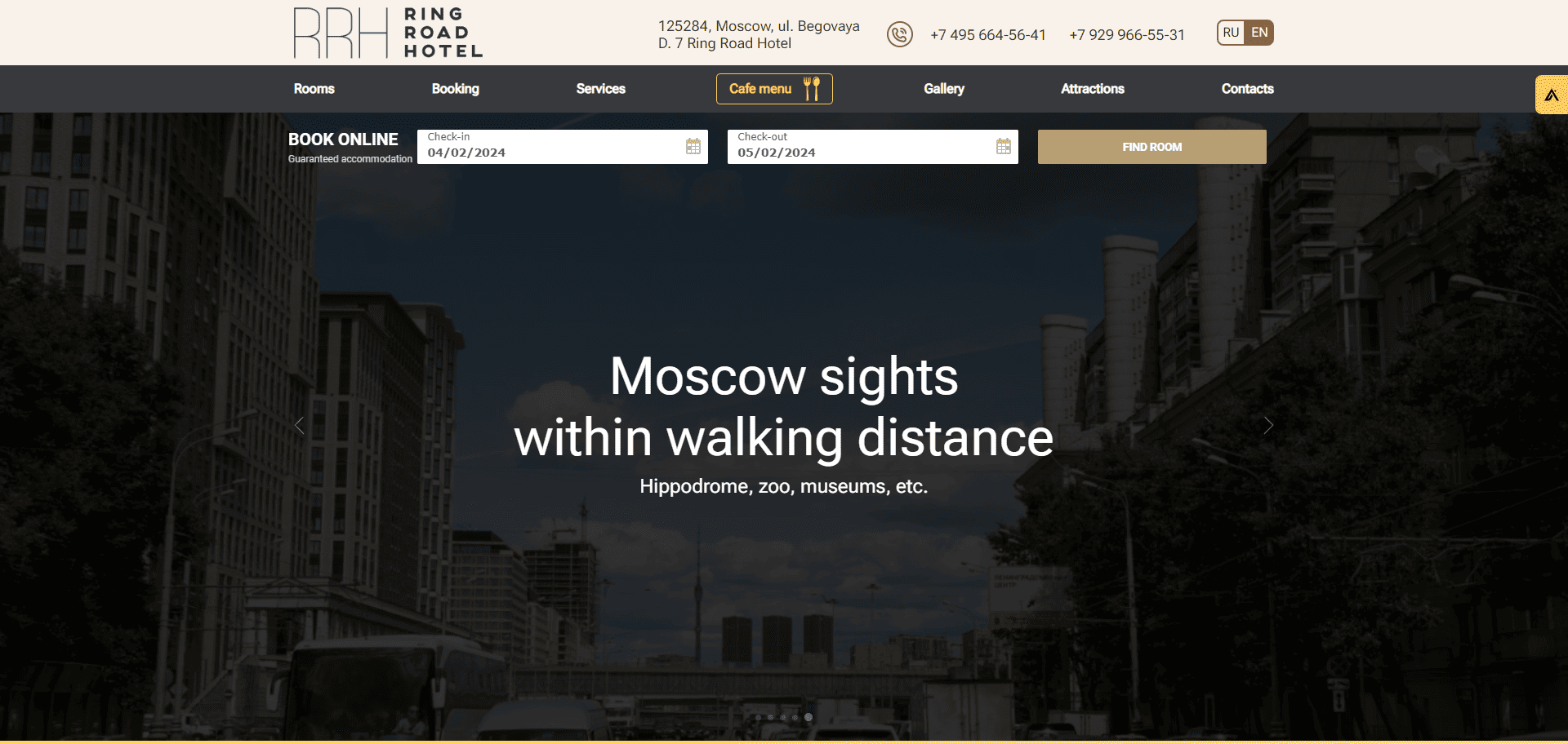 Ring Road Hotel's website design