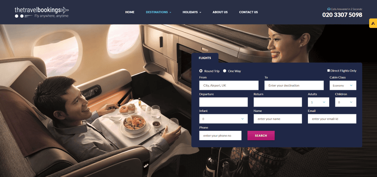 The Travel Bookings' website design