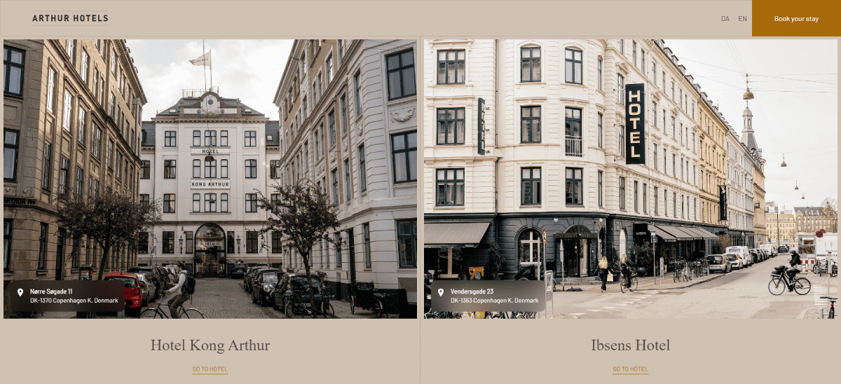 Arthur Hotels' website